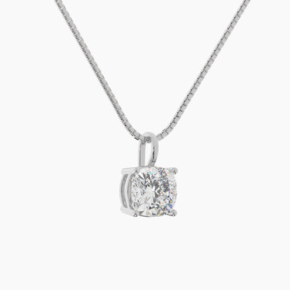 14K White Gold Moissanite Cushion Shape Pendant Necklace | 7x7mm | 2.0 CTW | 16 or 18 Inch .80mm Box Link