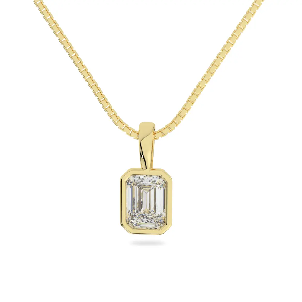 14K Solid Gold Moissanite Emerald Cut Bezel Pendant | 1.10 or 4.0 CTW | Pendant Only Adora Fine Jewelry