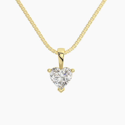 14K Yellow Gold Moissanite Heart Cut Pendant Necklace | 3-Prong | 6x6mm | 0.60 CTW | 16 Inch .80mm Box Link
