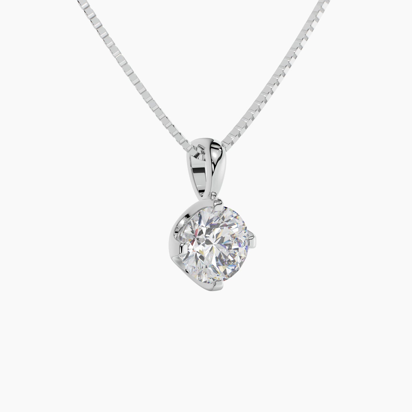 14K White Gold Moissanite Round Cut Pendant Necklace | U-Shape Setting | 7.0mm | 1.25 CTW | 16 Inch or 18 .80mm Box Link