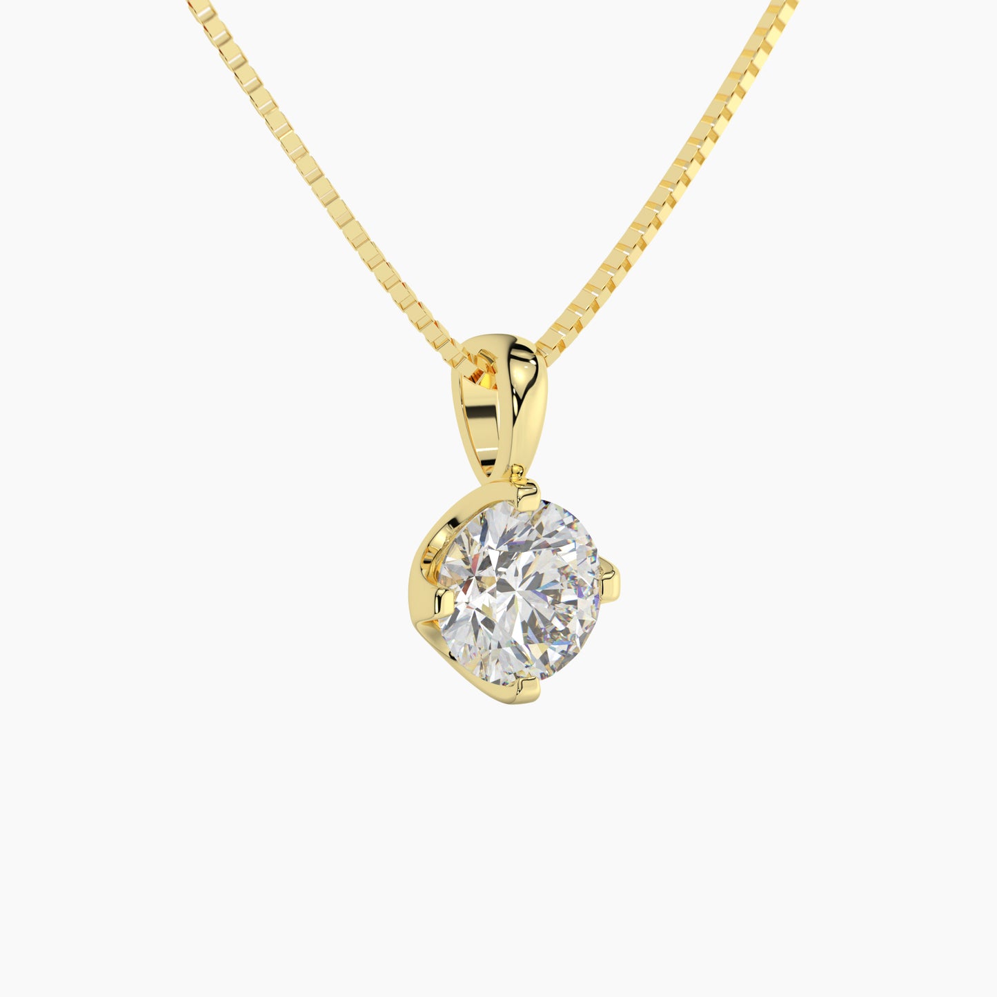 14K Yellow Gold Moissanite Round Cut Pendant Necklace | U-Shape Setting | 7.0mm | 1.25 CTW | 16 Inch or 18 .80mm Box Link