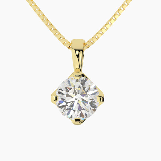 14K Yellow Gold Moissanite Round Cut Pendant Necklace | U-Shape Setting | 7.0mm | 1.25 CTW | 16 Inch or 18 .80mm Box Link