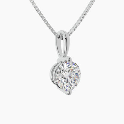 14K White Gold Moissanite Round Cut Pendant Necklace | 2-Prong | 7.0mm | 1.25 CTW | 16 or 18 Inch .80mm Box Link