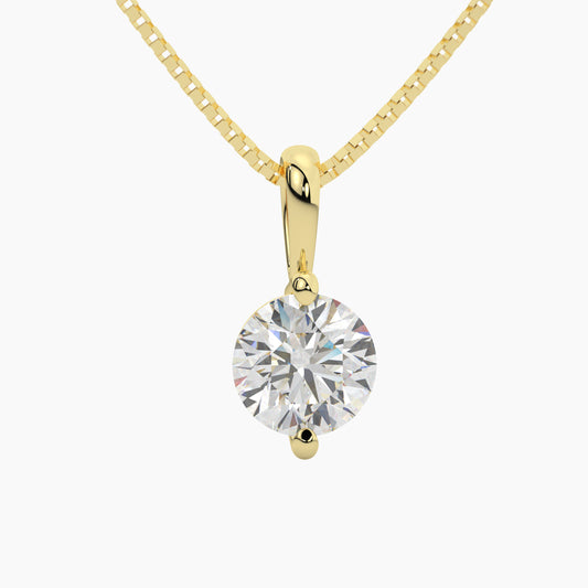 14K Yellow Gold Moissanite Round Cut Pendant Necklace | 2-Prong | 7.0mm | 1.25 CTW | 16 or 18 Inch .80mm Box Link
