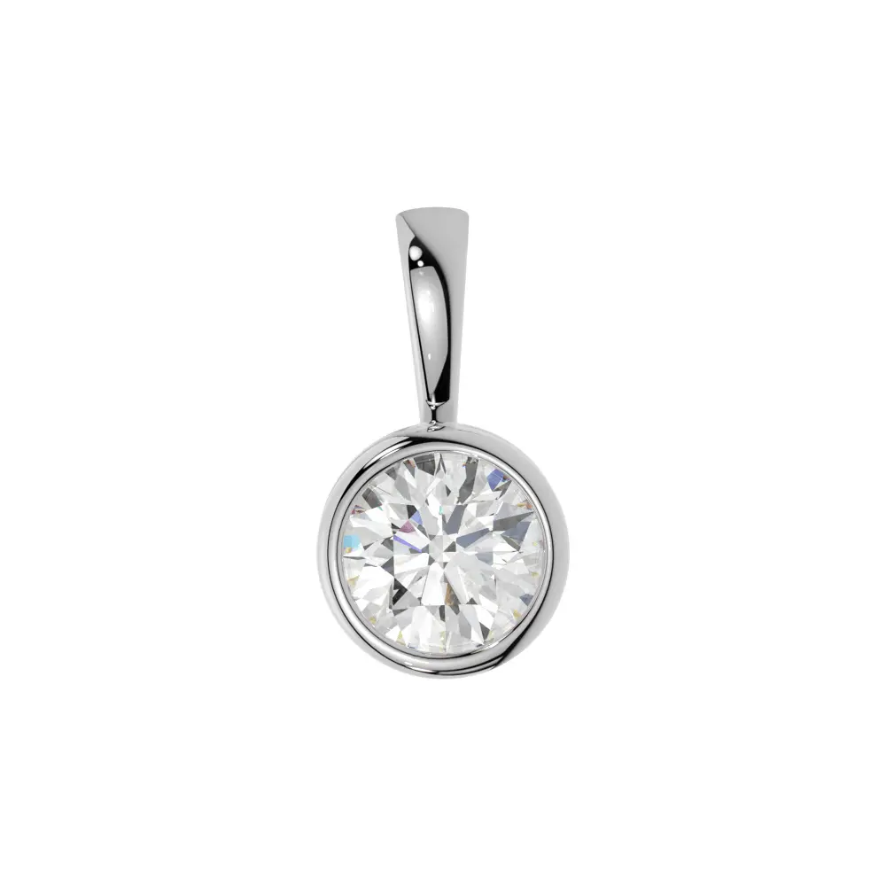 14K White Gold Moissanite Round Cut Bezel Pendant | 1.0 CTW or 2.0 CTW | Pendant Only Adora Fine Jewelry