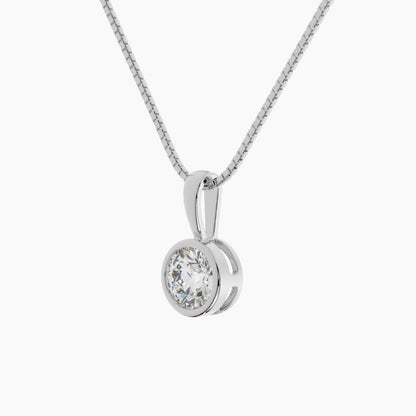14K White Gold Moissanite Round Cut Bezel Pendant Necklace | 1.0 CTW or 2.0 CTW  | 16 or 18 Inch .80mm Box Link
