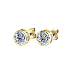 14K Yellow Gold Plated or Rhodium Plated over Sterling Silver Moissante Round Cut Bezel Stud Earring | 5.0 mm | 1.0 CTW | Push Back Post Adora Fine Jewelry