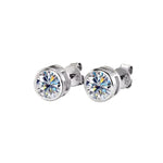 14K Yellow Gold Plated or Rhodium Plated over Sterling Silver Moissante Round Cut Bezel Stud Earring | 5.0 mm | 1.0 CTW | Push Back Post Adora Fine Jewelry