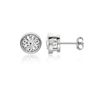 14K Yellow Gold Plated or Rhodium Plated over Sterling Silver Moissante Round Cut Bezel Stud Earring | 5.0 mm | 1.0 CTW | Push Back Post Adora Fine Jewelry