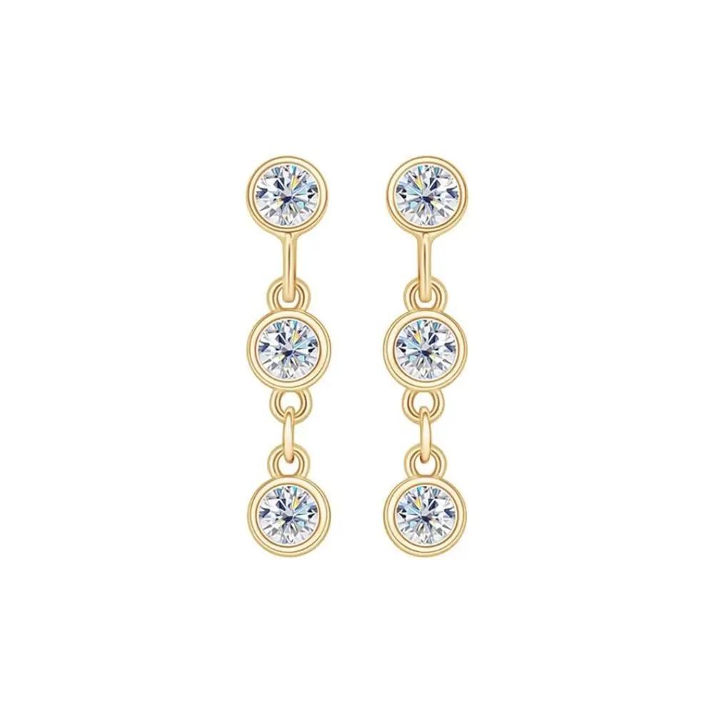 3mm 0.6 CTW 14K Yellow Gold Plated Moissanite Round Cut Drop Earring | Push Back Post Adora Fine Jewelry