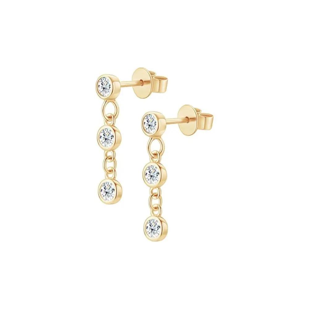 3mm 0.6 CTW 14K Yellow Gold Plated Moissanite Round Cut Drop Earring | Push Back Post Adora Fine Jewelry
