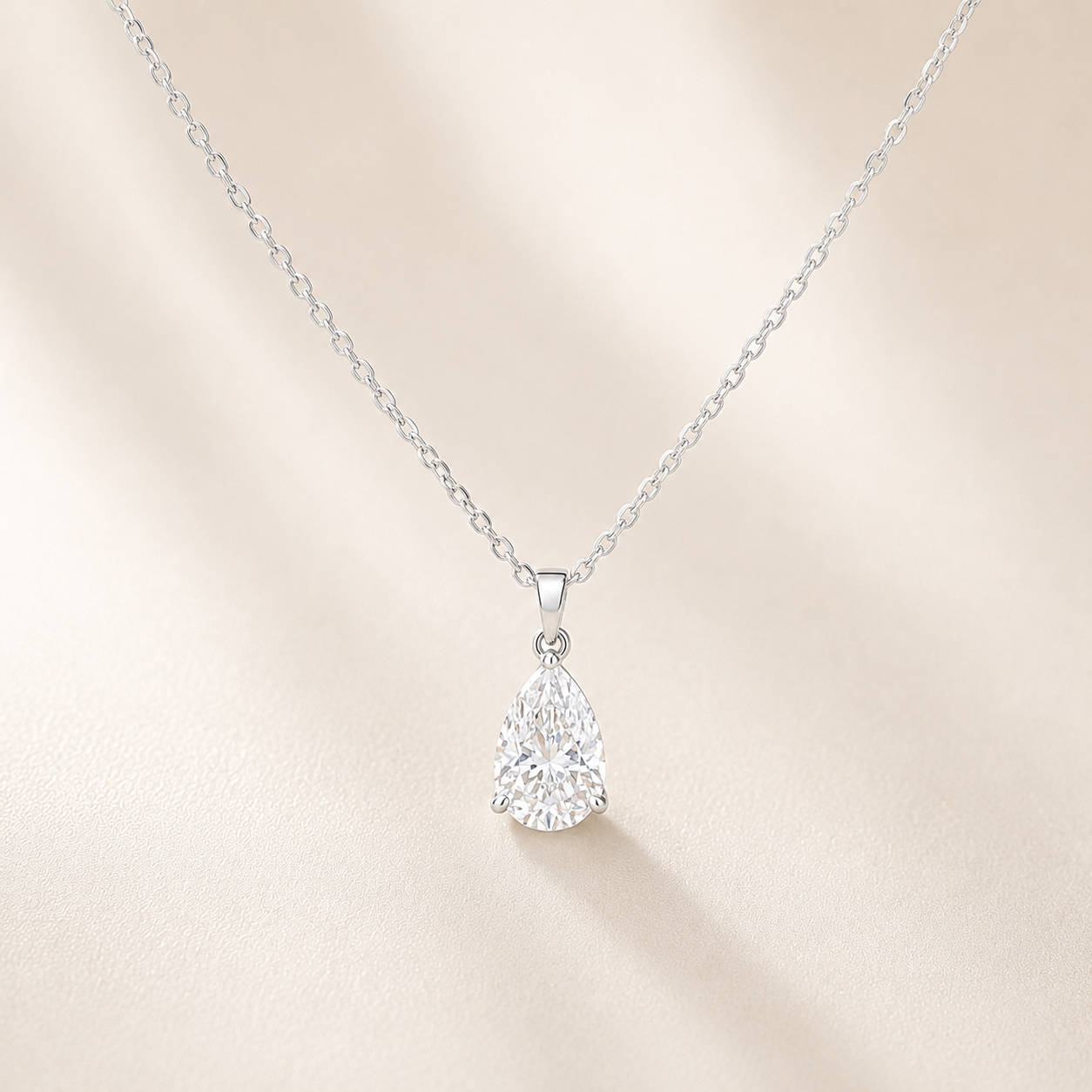 Pear Moissanite Pendant Necklace | 925 Sterling Silver | 2 CTW D Color VVS1 | Lab Grown Diamond Alternative | 17.5"
