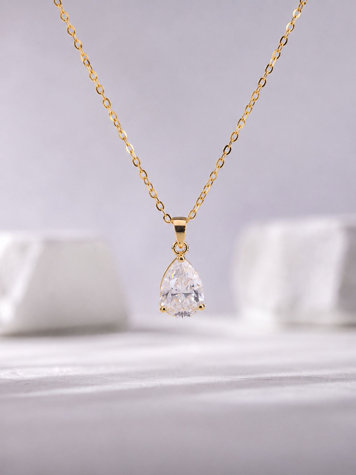 925 Sterling Silver Pear Moissanite Necklace