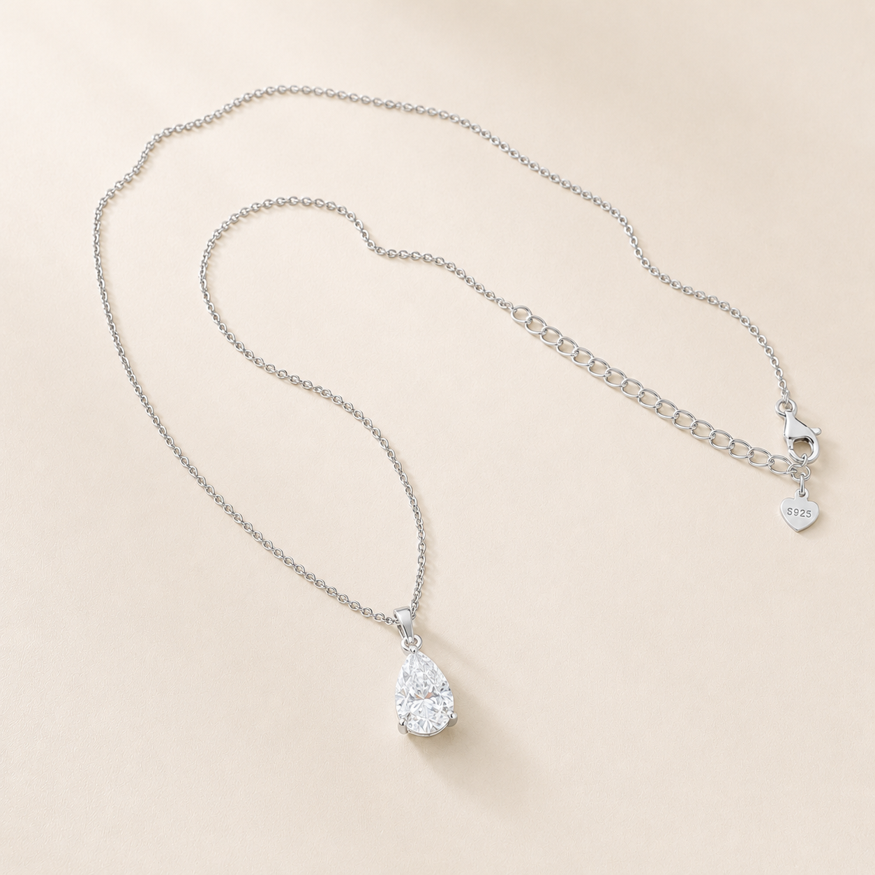 Pear Moissanite Pendant Necklace | 925 Sterling Silver | 2 CTW D Color VVS1 | Lab Grown Diamond Alternative | 17.5"