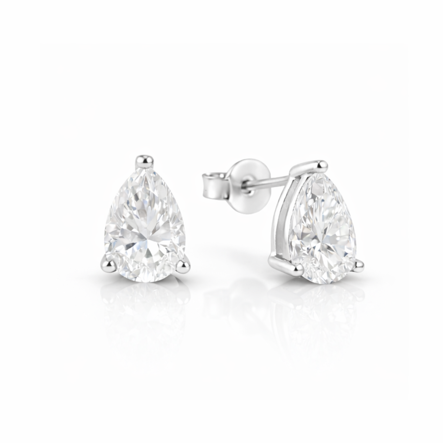 2 ctw Pear Cut Moissanite Stud Earrings | 8 x 5 mm | Push Back | Diamond Alternative | Rhodium or 18K Gold Plated Sterling Silver