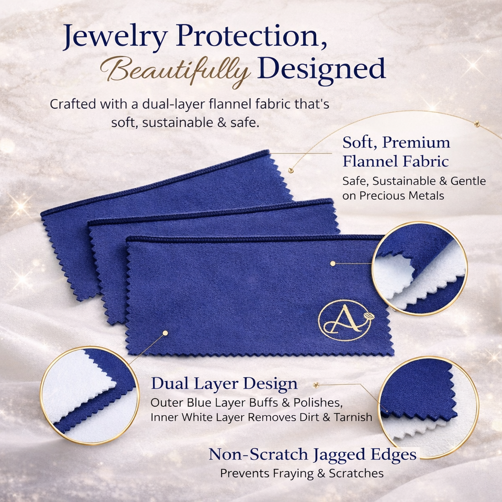 Adora Jewelry Polishing Cloth Set of 3 | 2-Layer Gold Silver Platinum Cleaner | Removes Tarnish | 7.5"x6" | Made in USA