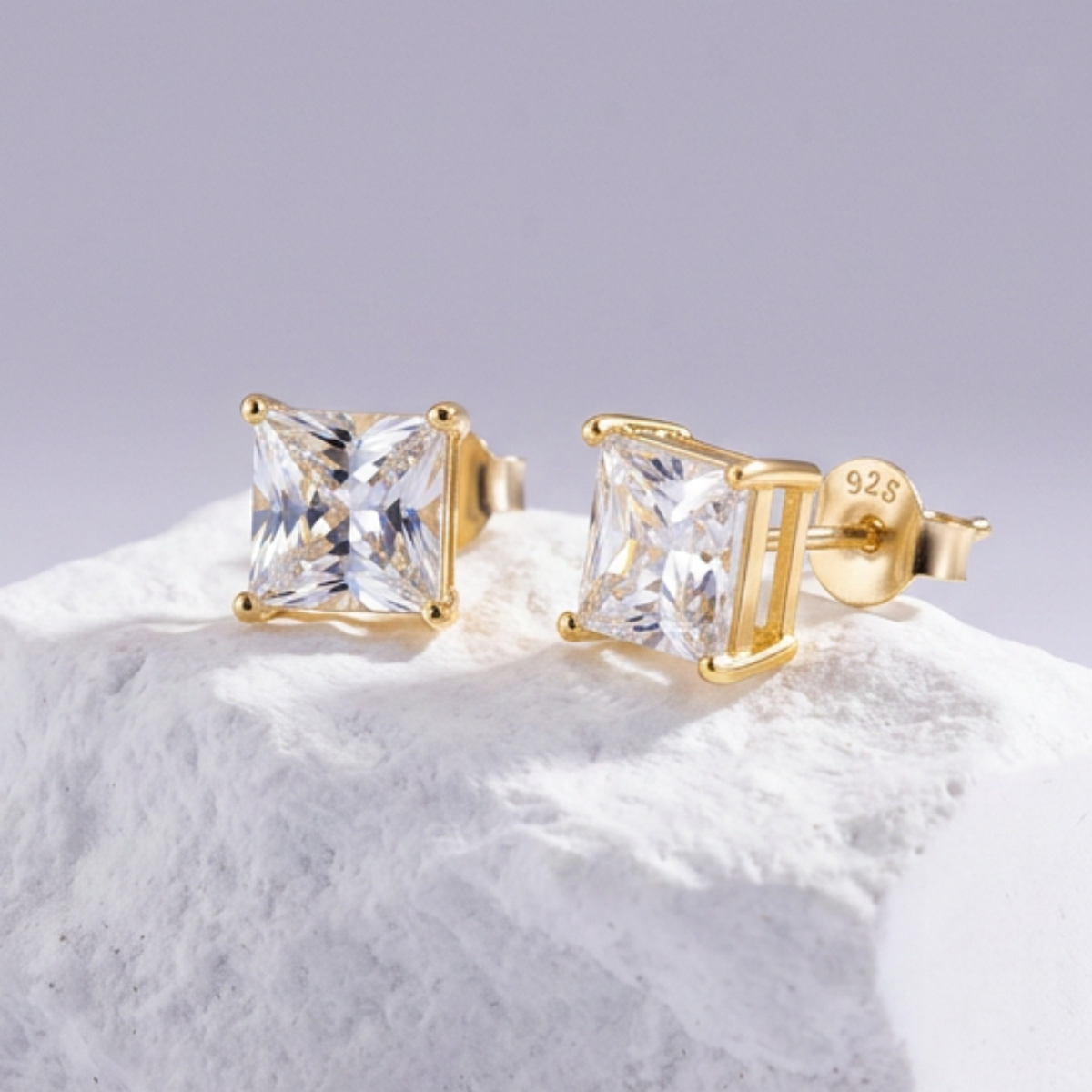 3 ctw Princess Cut Moissanite Stud Earrings | 6.5 mm | Push Back | Diamond Alternative | Rhodium or 18K Gold Plated Sterling Silver