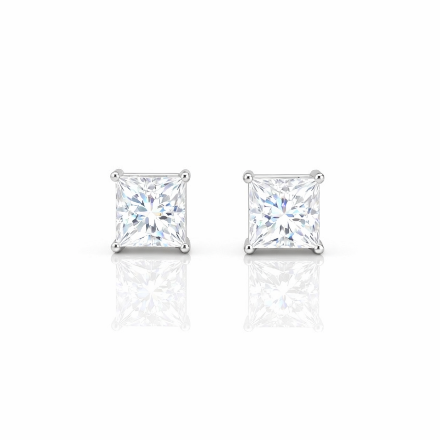 3 ctw Princess Cut Moissanite Stud Earrings | 6.5 mm | Push Back | Diamond Alternative | Rhodium or 18K Gold Plated Sterling Silver