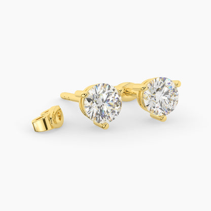 14K Yellow Gold  Lab Grown Moissanite Round 3-Prong Stud Earrings