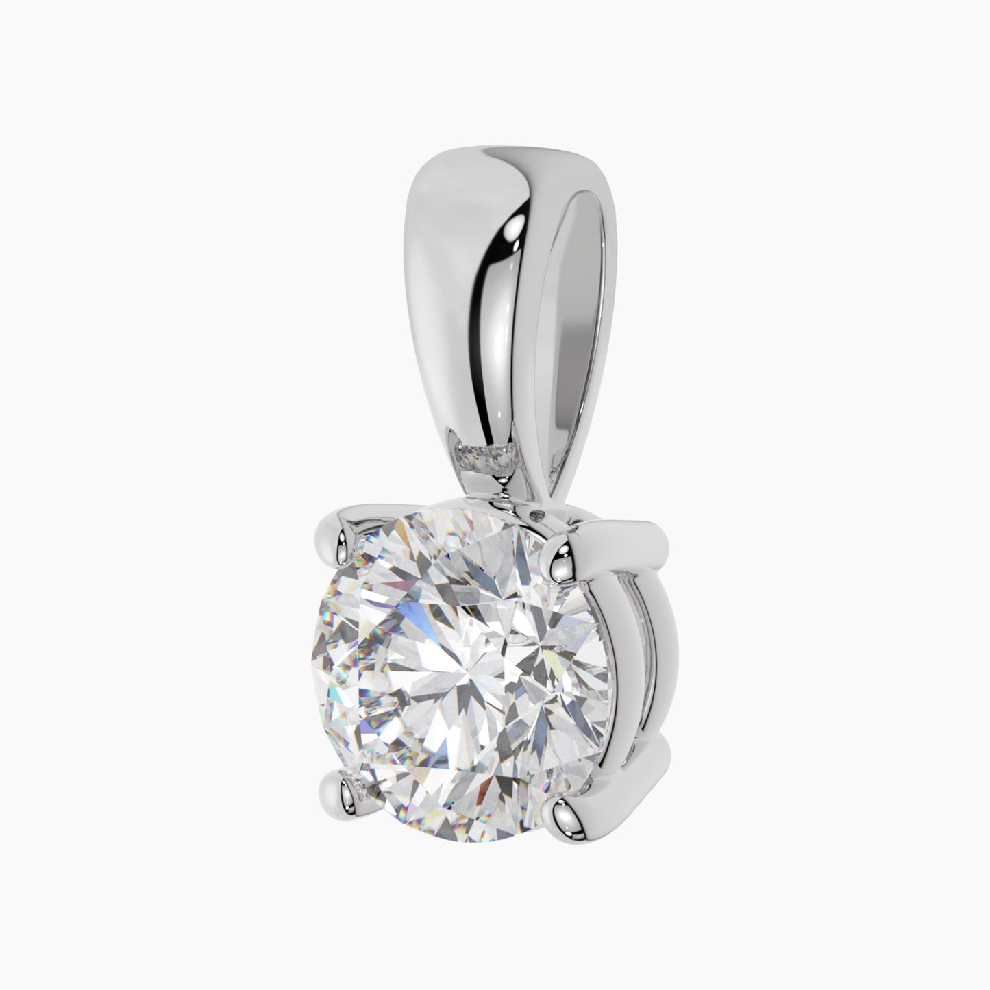 14K White Gold Moissanite Round Cut Pendant | Solid Bail | 0.75 to 2.0 CTW | Pendant Only
