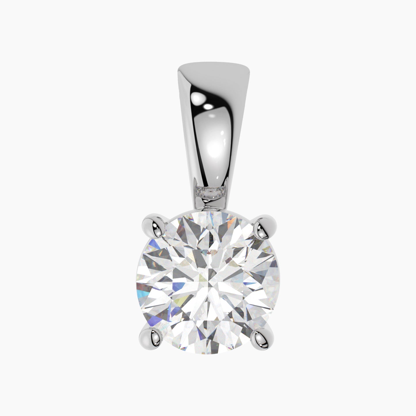 14K White Gold Moissanite Round Cut Pendant | Solid Bail | 0.75 to 2.0 CTW | Pendant Only