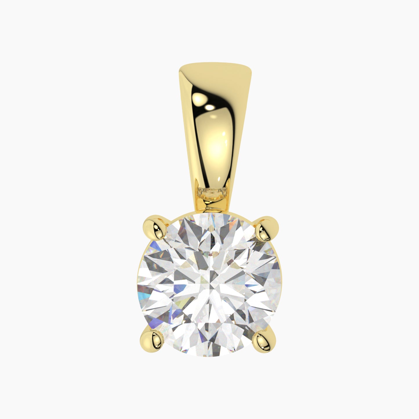 14K Yellow Gold Moissanite Round Cut Pendant | Solid Bail | 0.75 to 2.0 CTW | Pendant Only