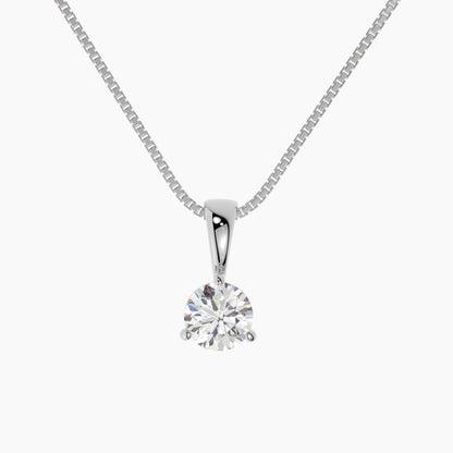 14K White Gold Moissanite Round Cut Pendant Necklace | 3-Prong | 0.75 or 2.0 CTW | 16 or 18 Inch .80mm Box Link