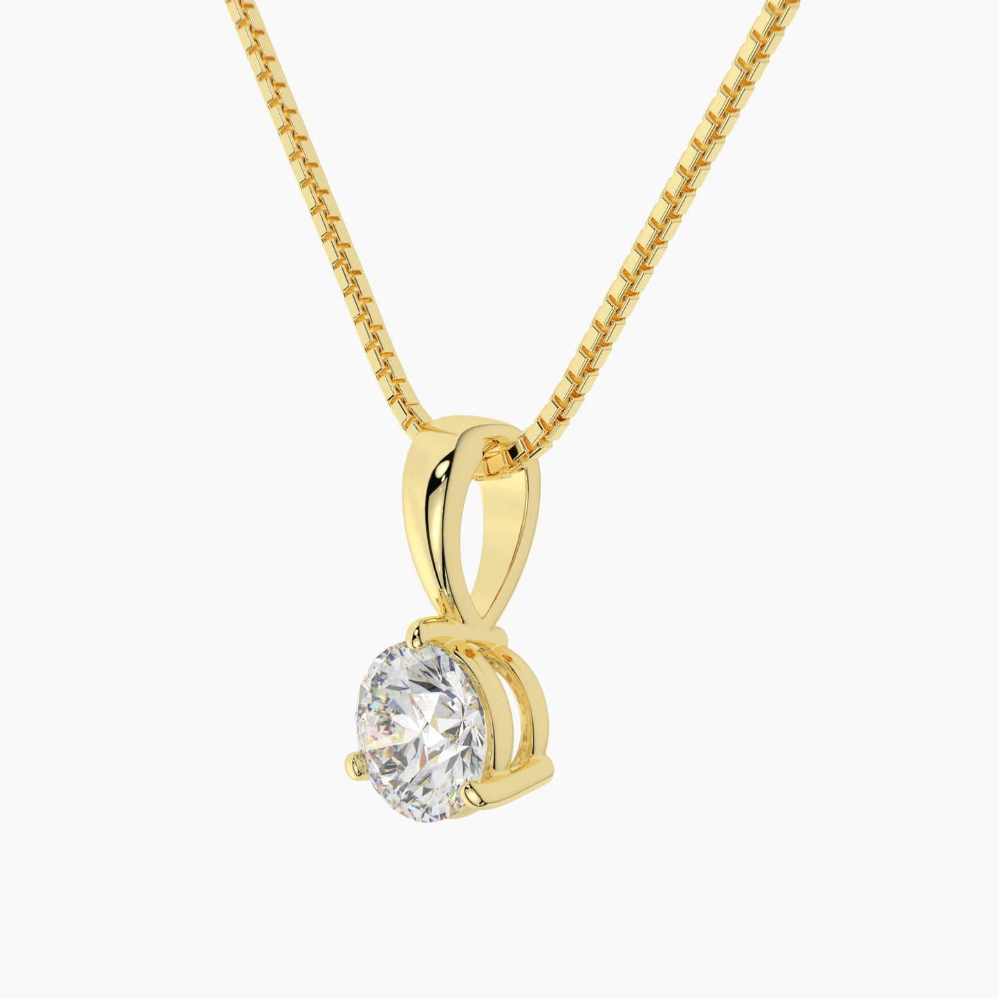 14K Yellow Gold Moissanite Round Cut Pendant Necklace | 3-Prong | 0.75 or 2.0 CTW | 16 or 18 Inch .80mm Box Link