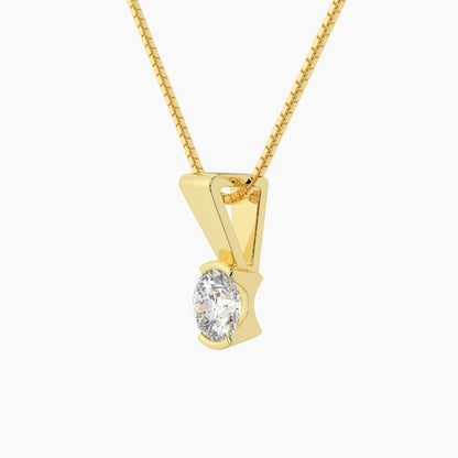 14K Yellow Gold Moissanite Round Cut Half Bezel Pendant Necklace | 0.75 CTW | 16 or 18 Inch .80mm Box Link