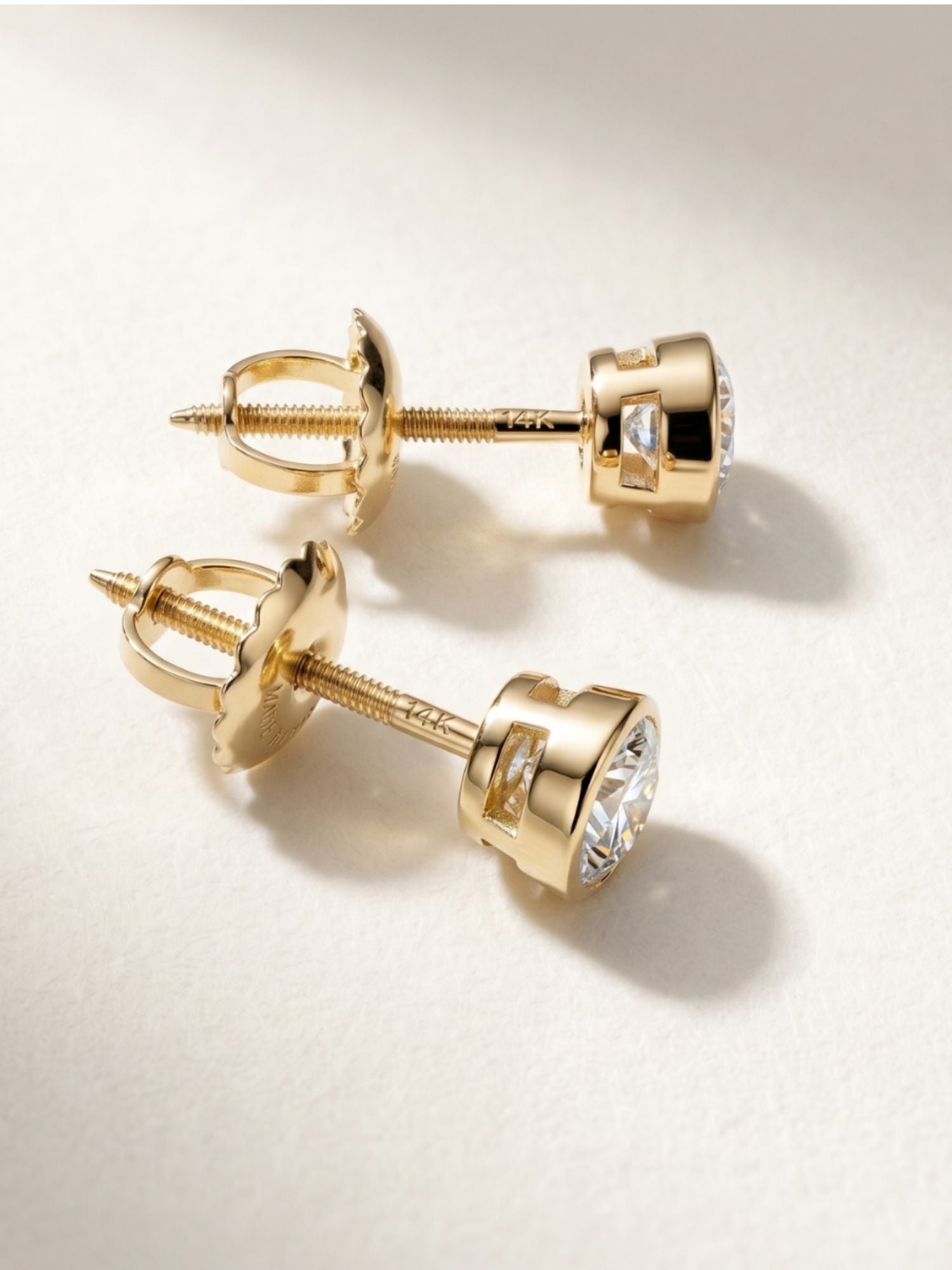 14K Solid Gold Round Bezel Moissanite Earrings