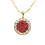 Yellow Gold Sterling Silver Red VVS Moissanite Halo Pendant Necklace