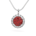Sterling Silver Red VVS Moissanite Halo Pendant Necklace