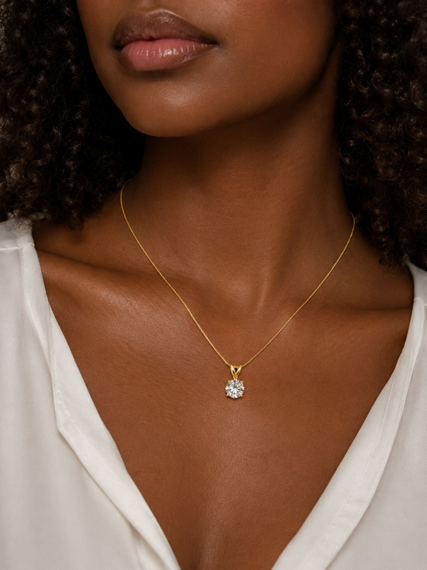 14K Solid Gold Rabbit Ear Moissanite Pendant Only