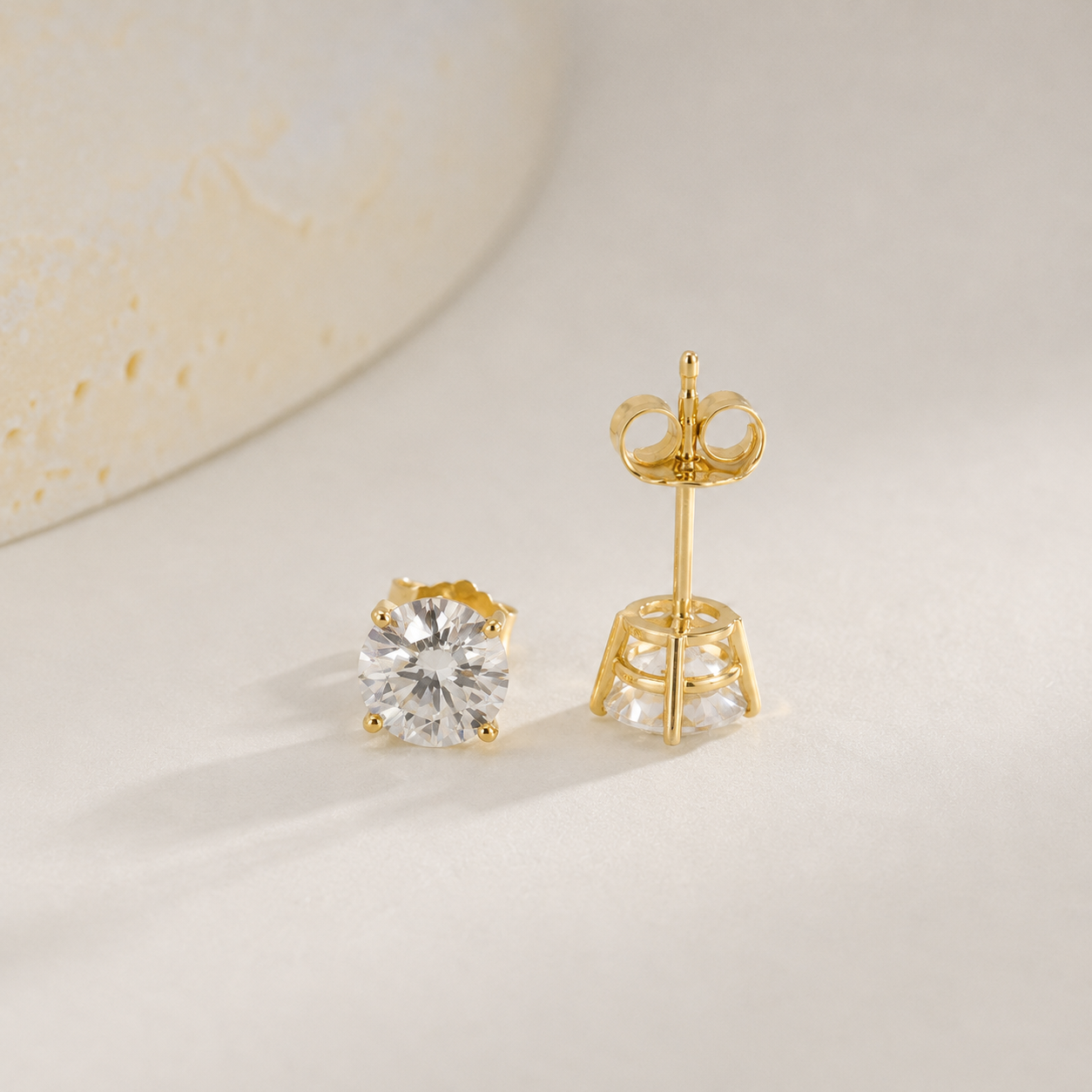 14K Solid Gold Lab Grown Round Moissanite Earrings