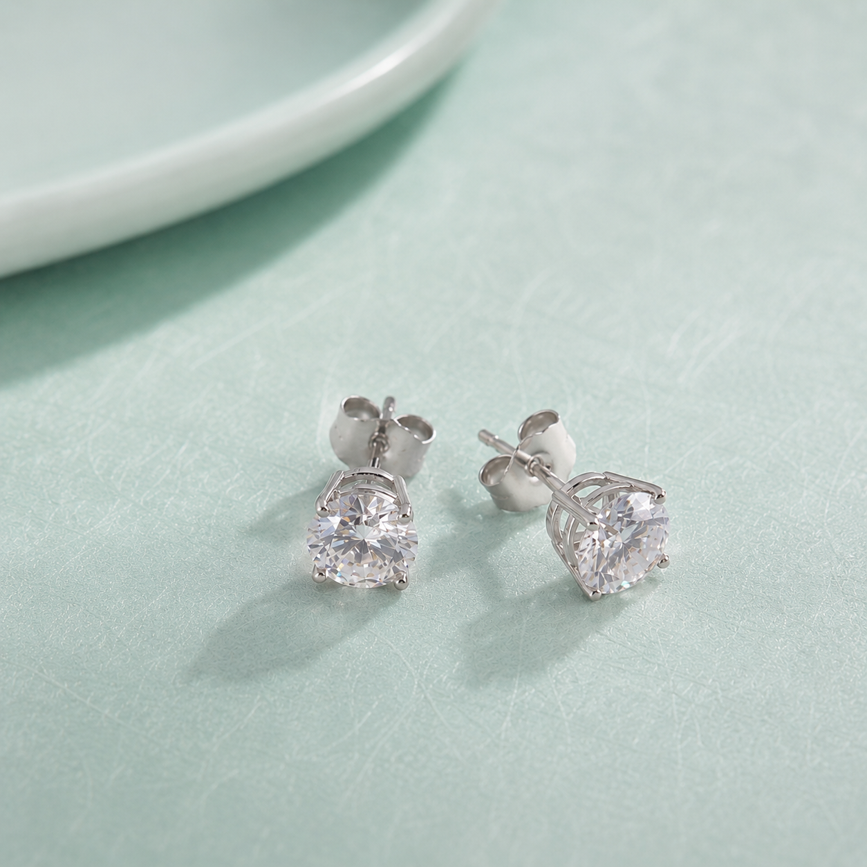 14K Solid Gold Lab Grown Round Moissanite Earrings
