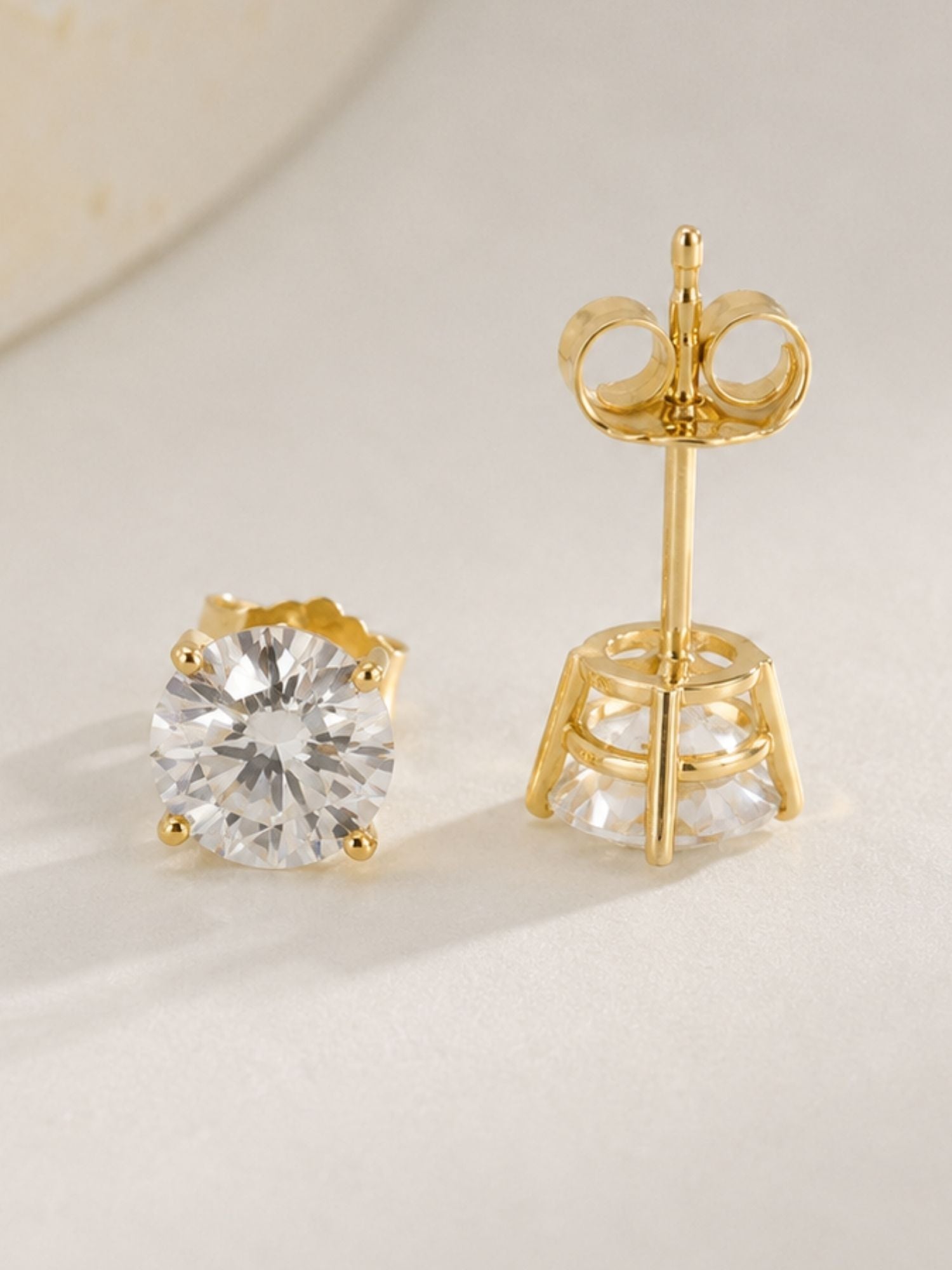 14K Solid Gold Round Moissanite Earrings