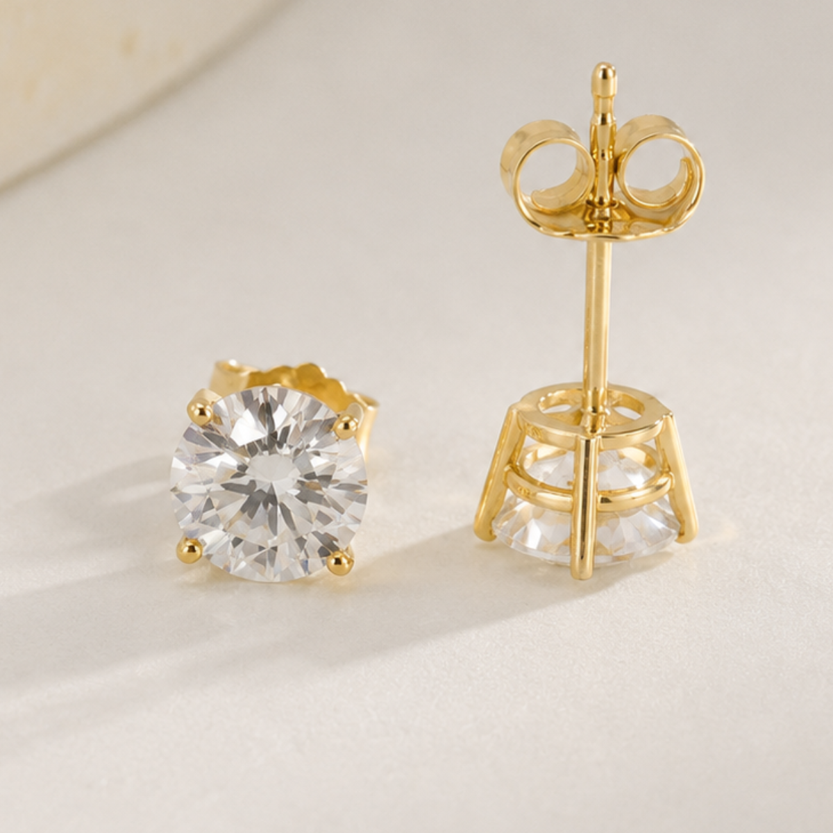 14K Solid Gold Lab Grown Round Moissanite Earrings
