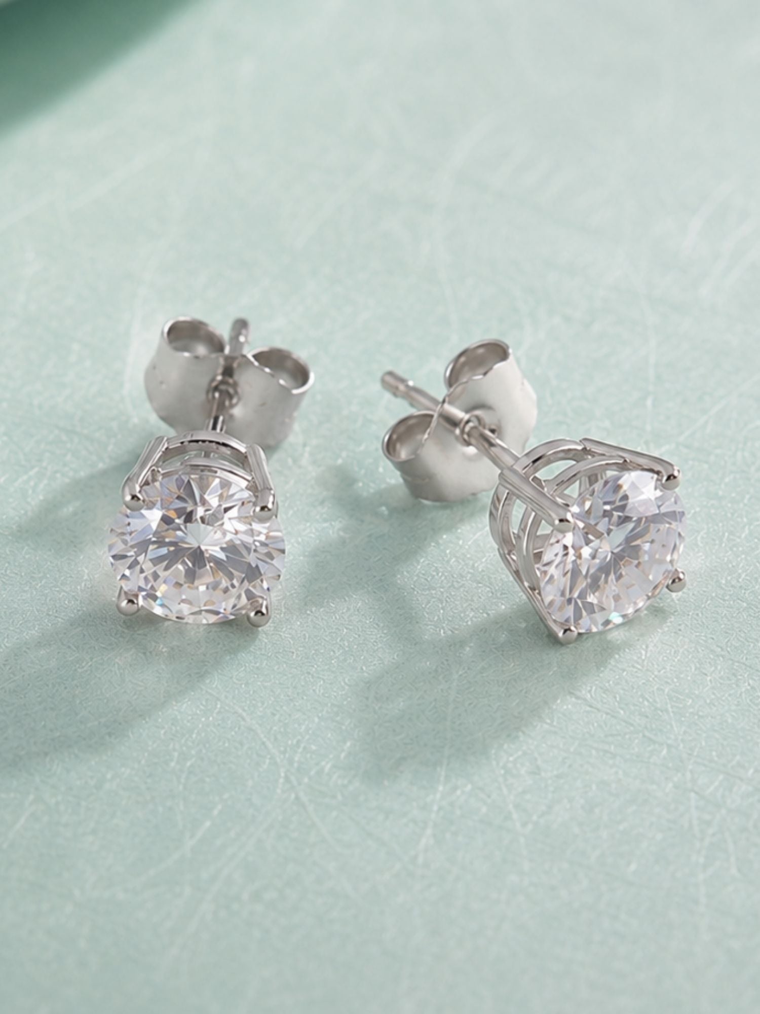 14K Solid Gold Round Moissanite Earrings