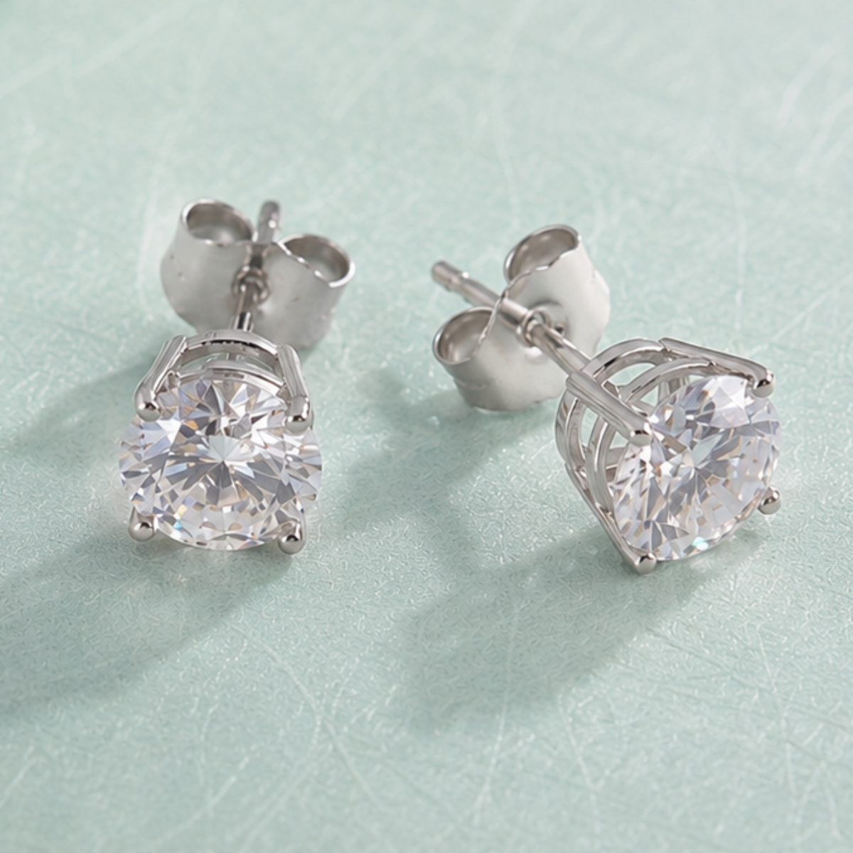 14K Solid Gold Lab Grown Round Moissanite Earrings