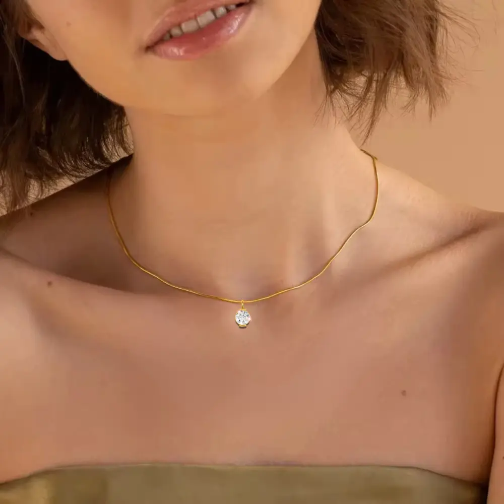 14K Solid Gold Moissanite Round Cut Half Bezel Pendant | 2.0 CTW | Pendant Only Adora Fine Jewelry