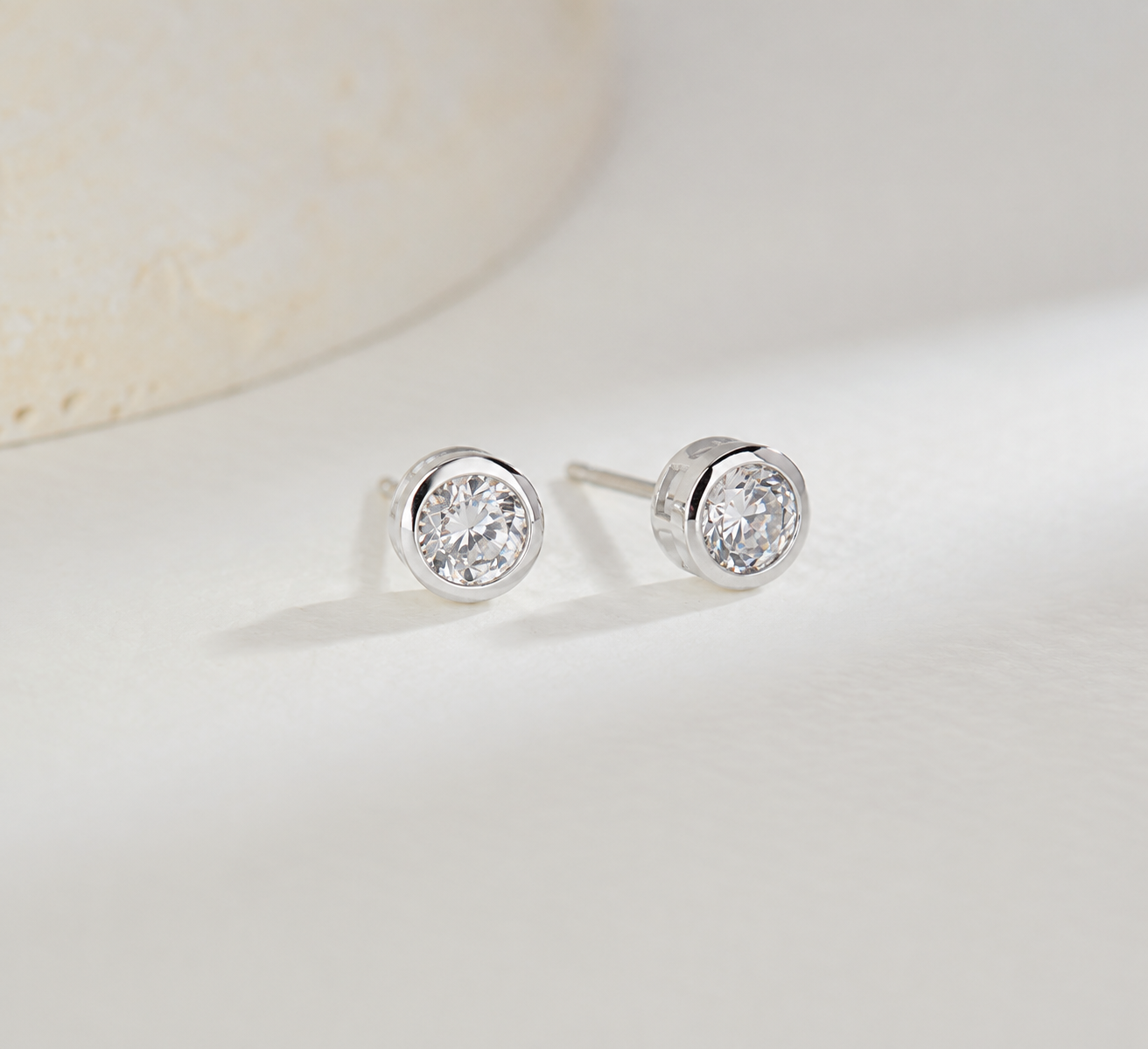 14K Solid Gold Moissanite Bezel Stud Earrings | Round Cut | 0.5 to 2 CTW | VVS1 D-F Color | Push Back or Screw Back | Made in USA