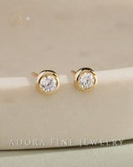 Diamond Bezel Stud Earring Solid Yellow Gold