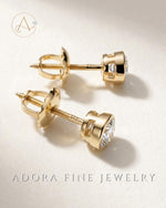 Diamond Bezel Stud Earring Solid Yellow Gold
