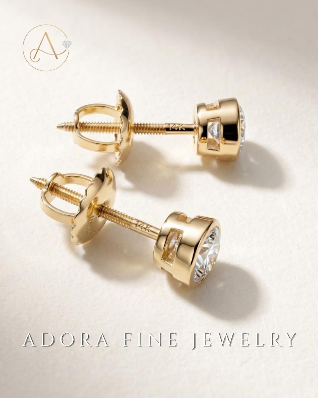 Diamond Bezel Stud Earring Solid Yellow Gold