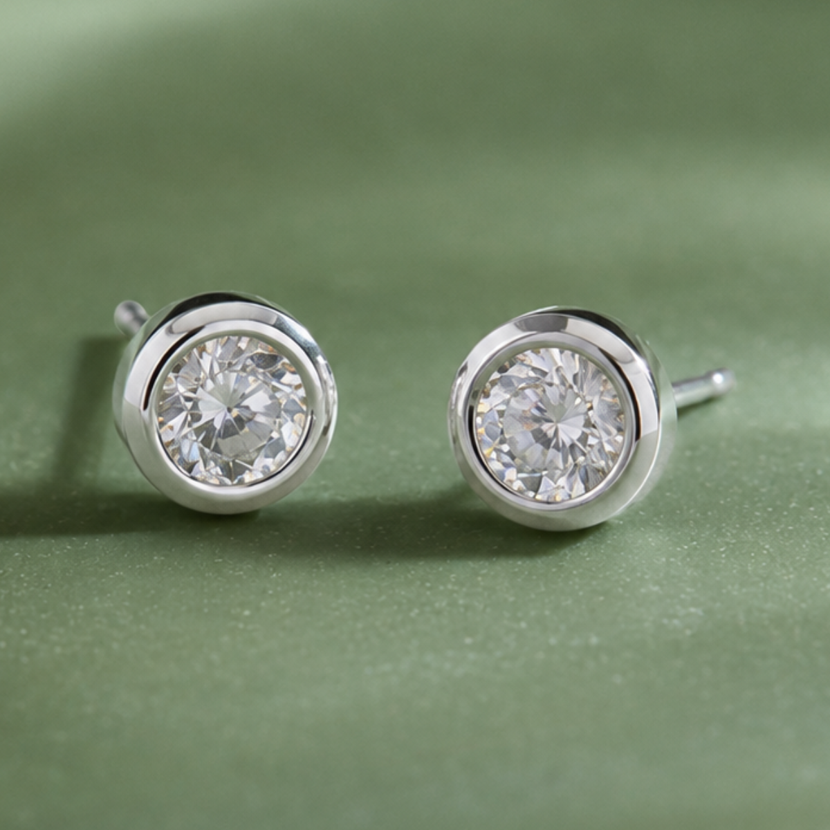 14K Solid Gold Moissanite Bezel Stud Earrings | Round Cut | 0.5 to 2 CTW | VVS1 D-F Color | Push Back or Screw Back | Made in USA
