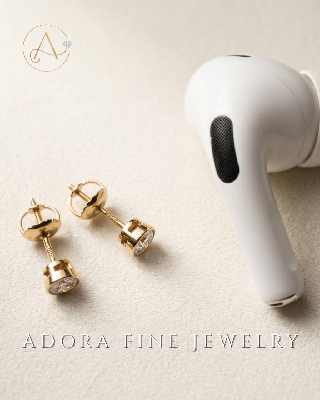 Diamond Bezel Stud Earring Solid Yellow Gold