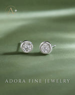 Diamond Bezel Stud Earring Solid White Gold