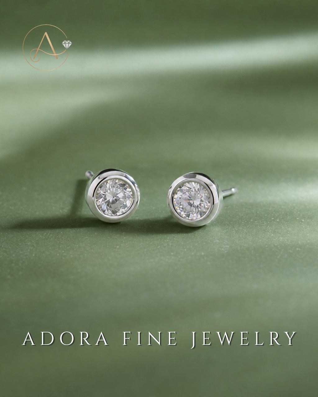 Diamond Bezel Stud Earring Solid White Gold