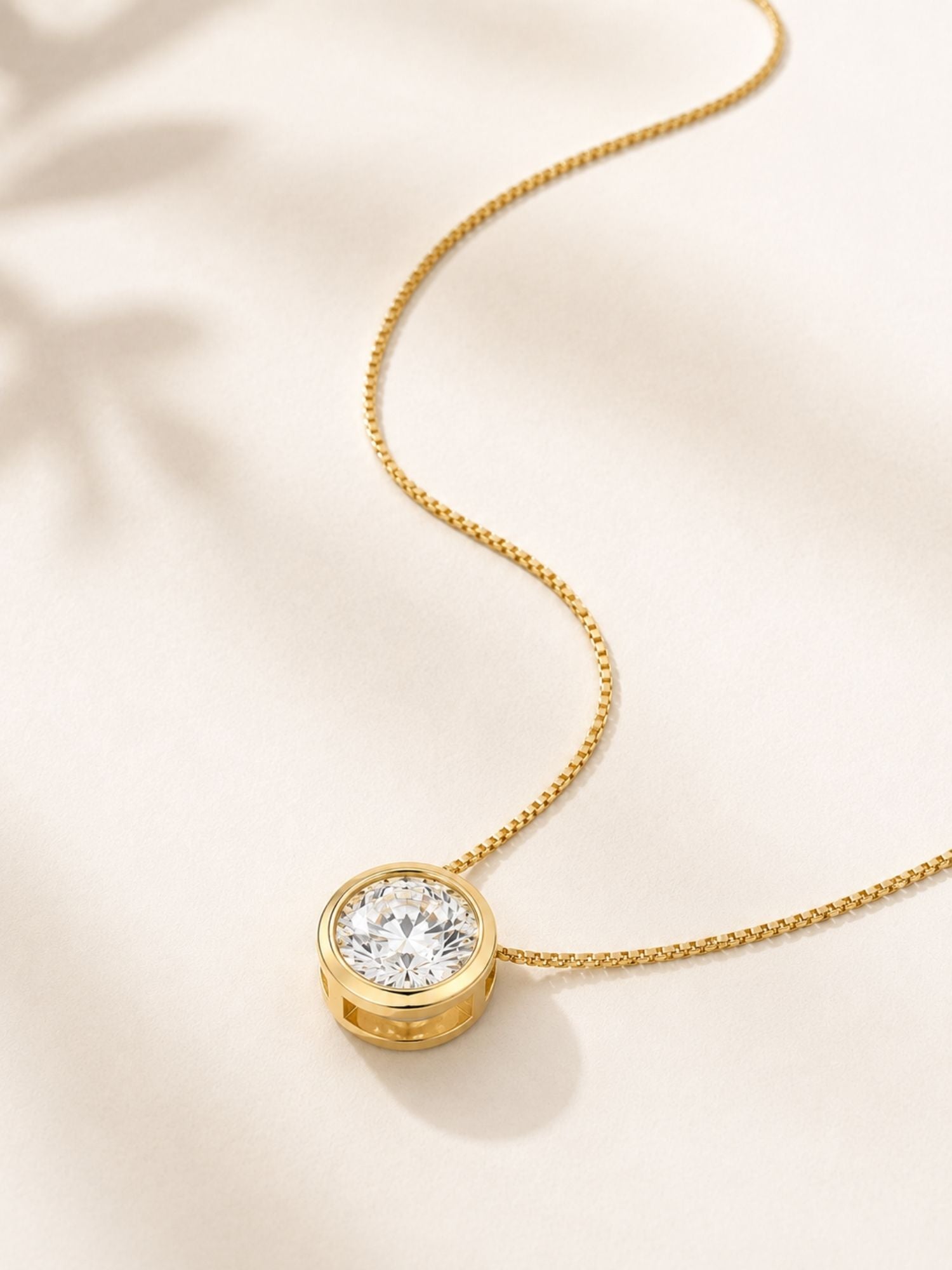 14K Solid Gold Round Bezel Moissanite Floating Pendant Only