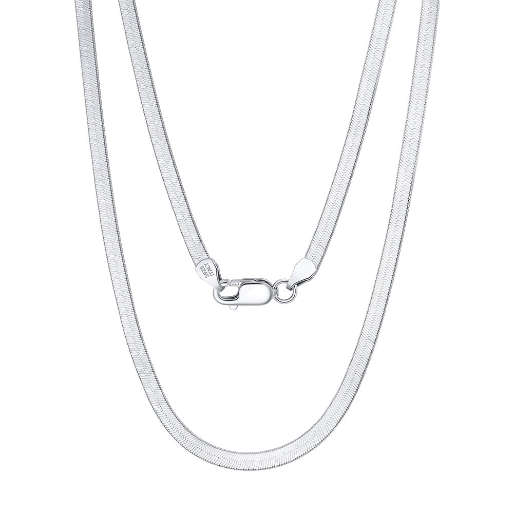 Flat Herringbone Chain Necklace | 925 Sterling Silver or 18K Yellow Gold Plated - Adora Fine Jewelry